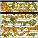 Custom White Gold-Green 3D Pattern Design Leopards And Tropical Leaves Authentic Baseball Jersey
