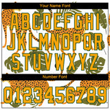 Custom White Gold-Green 3D Pattern Design Leopards And Tropical Leaves Authentic Baseball Jersey