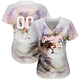 Custom White White-Pink 3D Pattern Design Cat Authentic Baseball Jersey