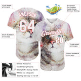 Custom White White-Pink 3D Pattern Design Cat Authentic Baseball Jersey