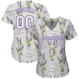 Custom White White-Purple 3D Pattern Design Lavenders Authentic Baseball Jersey