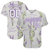 Custom White White-Purple 3D Pattern Design Lavenders Authentic Baseball Jersey