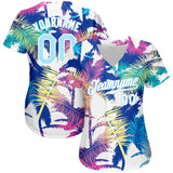 Custom White Light Blue-White 3D Pattern Design Hawaii Palm Trees Authentic Baseball Jersey