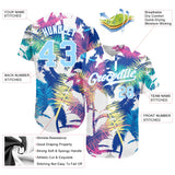 Custom White Light Blue-White 3D Pattern Design Hawaii Palm Trees Authentic Baseball Jersey