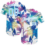 Custom White Light Blue-White 3D Pattern Design Hawaii Palm Trees Authentic Baseball Jersey