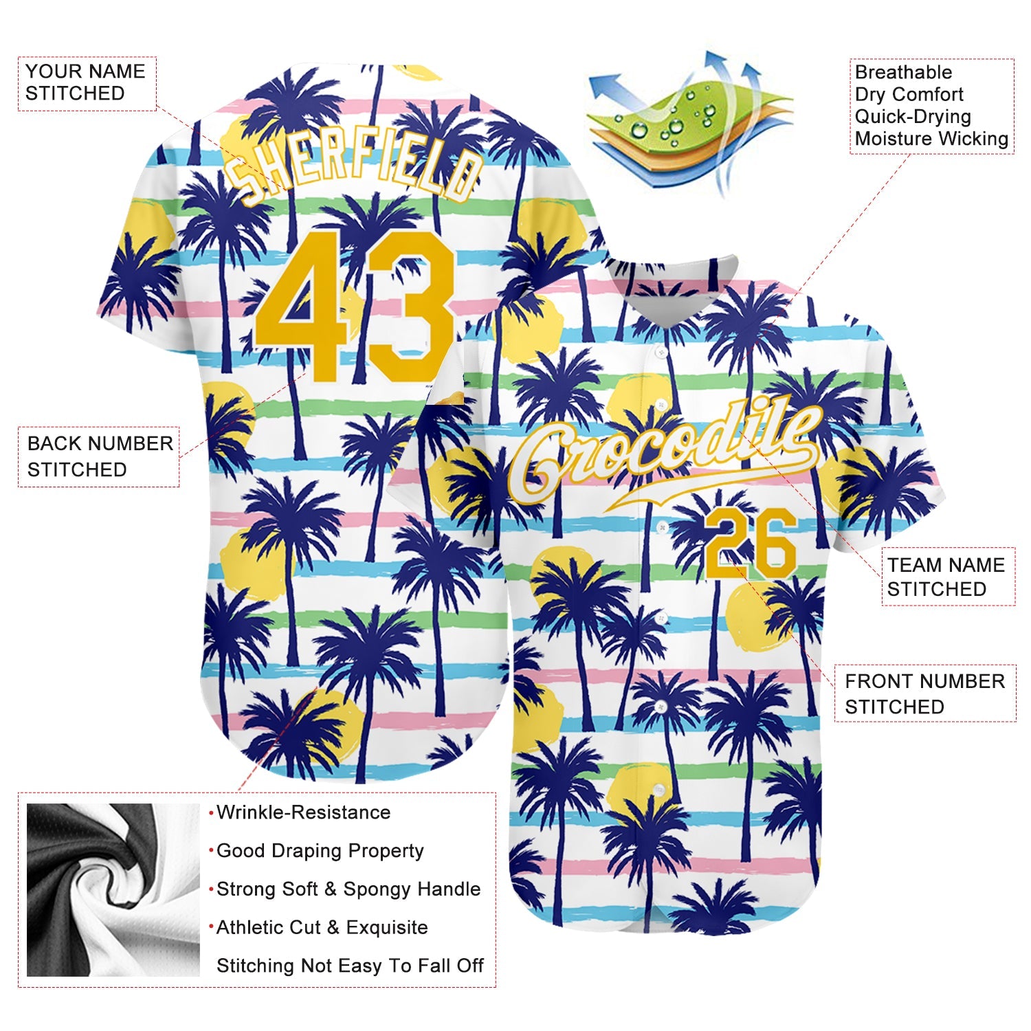 Custom White Gold-White 3D Pattern Design Hawaii Palm Trees Authentic Baseball Jersey