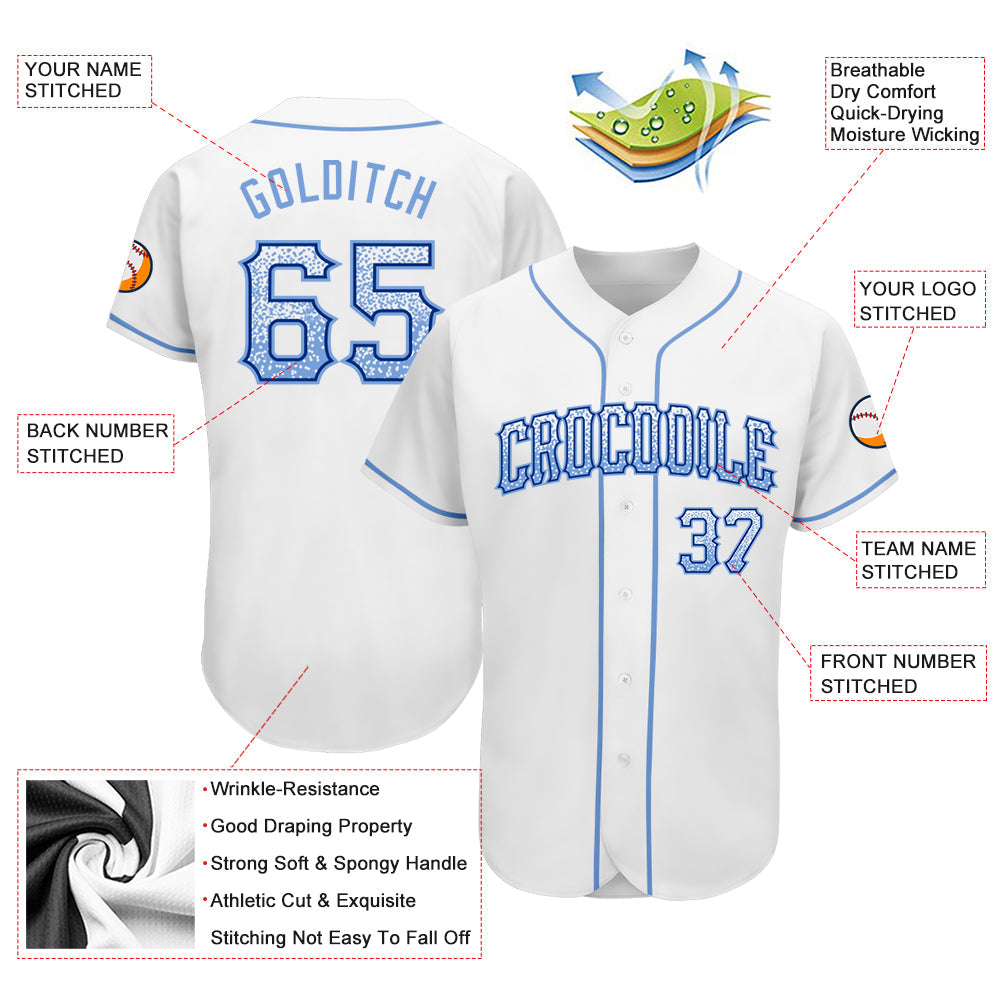 Custom White Light Blue-Royal Authentic Drift Fashion Baseball Jersey