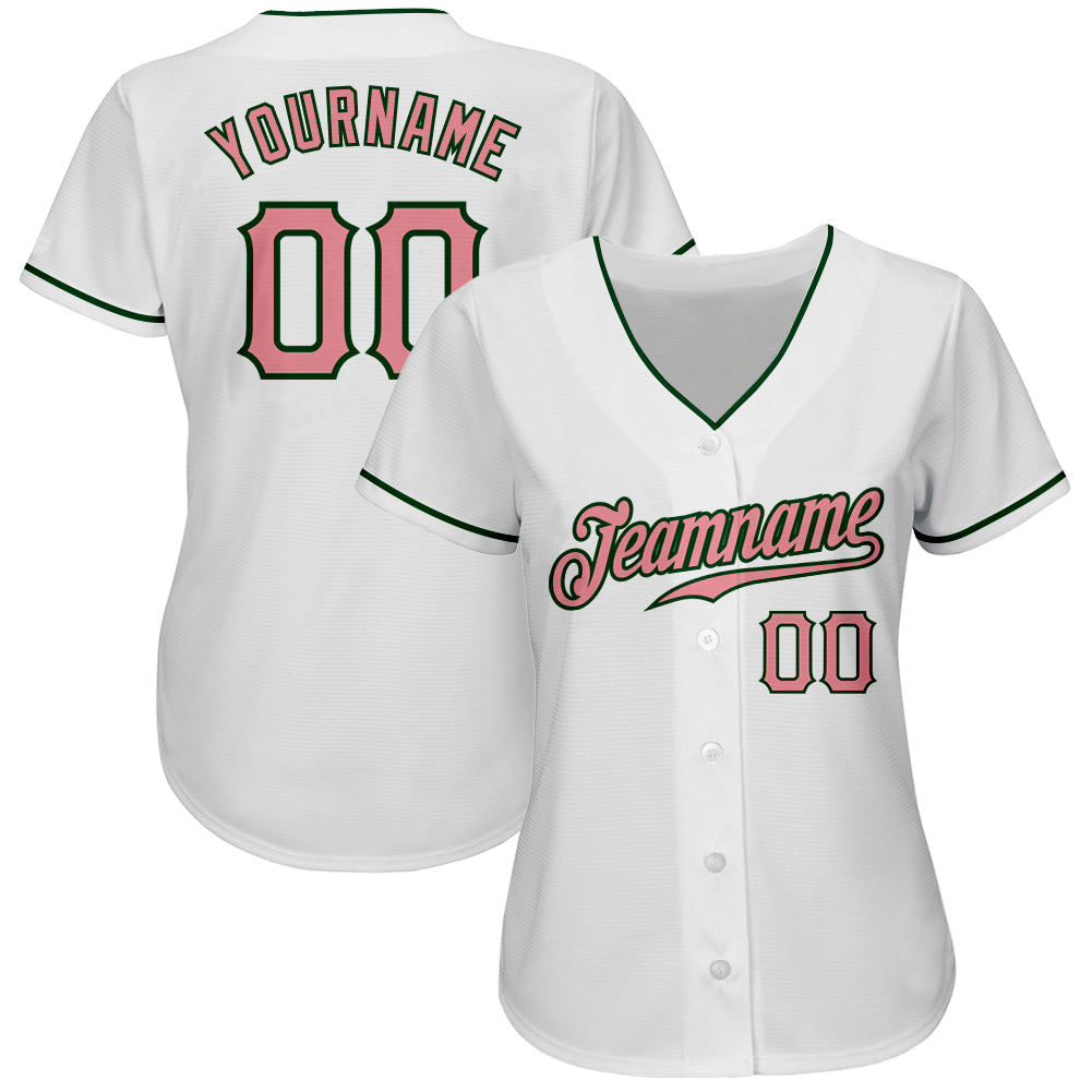 Custom White Pink-Green Authentic Baseball Jersey
