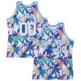 Custom White White-Light Blue 3D Pattern Design Palm Trees Authentic Basketball Jersey