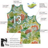 Custom White White-Kelly Green 3D Pattern Design Palm Trees Authentic Basketball Jersey