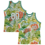 Custom White White-Kelly Green 3D Pattern Design Palm Trees Authentic Basketball Jersey